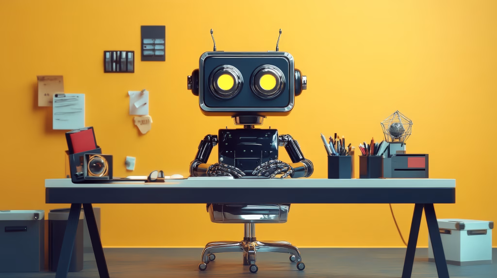 workplace where AI technology automates routine tasks, allowing employees to focus on creative and strategic work.